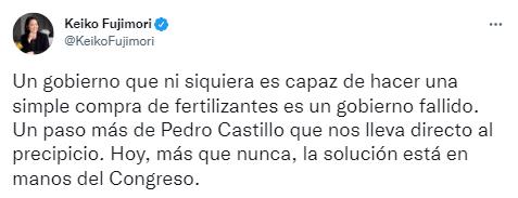 Keiko Fujimori Tras Fracaso En Compra De Urea Un Paso M S De Pedro