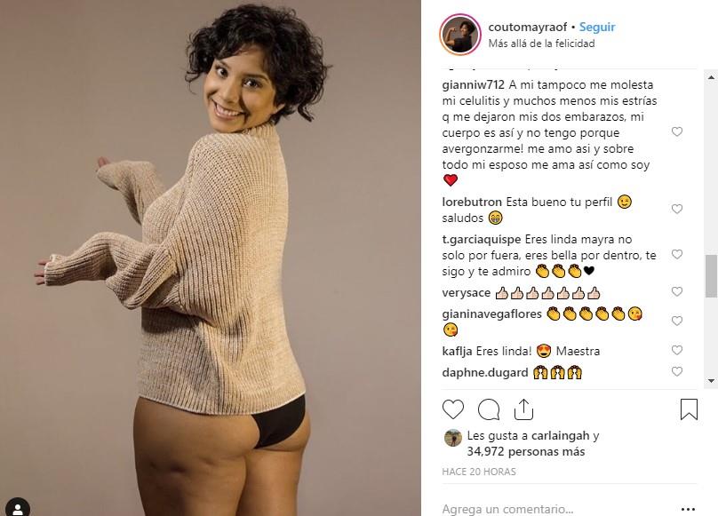 Sin prejuicios Mayra Couto publica fotografía mostrando celulitis y