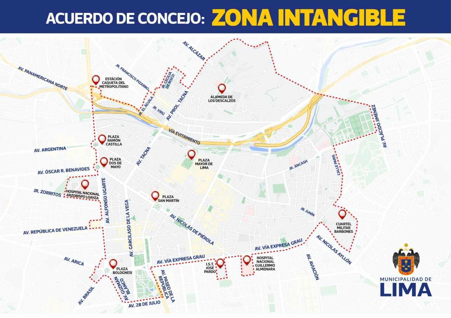 La extensin del Centro Histrico de Lima declarado intangible.