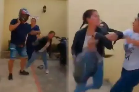 Mujer golpea a su esposo y a su amante.