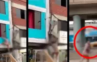 [Video] Un hombre semidesnudo salt desde el segundo piso de un hotel para no ser descubierto por su pareja