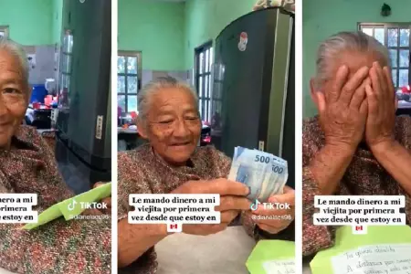 Abuelita llora tras recibir por primera vez dinero de su nieta