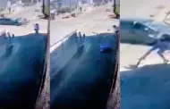 Impactante! Motociclista genera accidente, sale disparado contra muro y huye de la escena a pie