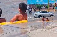 Hilarante! Nios aprovechan inundacin en las calles de Piura para darse un chapuzn