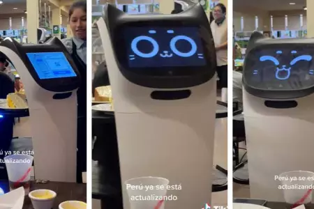 Joven graba a robot en restaurante de Lima.