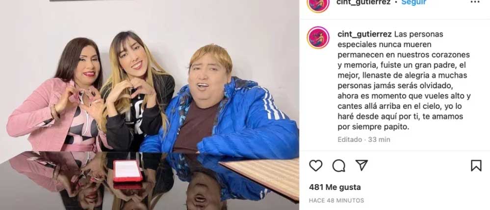 Cint G anunci en Instagram la muerte de su padre.