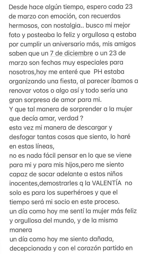 Esposa de Paolo Hurtado envía mensaje