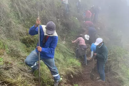 Productores jimbeños construyen carretera para llegar a lagunas de la Cordillera
