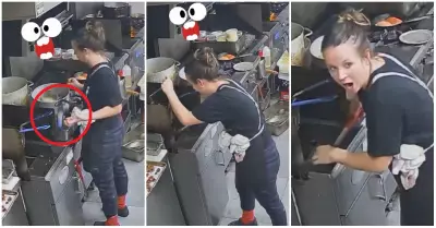 Trabajadora intenta manipular su celular mientras cocina y este cae a la freidor