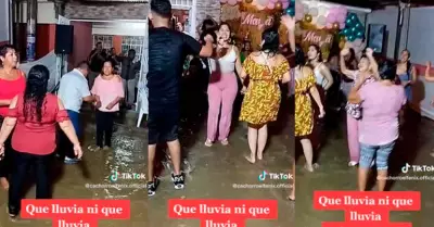 Familia hizo fiesta en Piura en medio de inundaciones