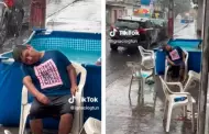 No le import nada! Hombre se qued dormido en plena lluvia y se volvi viral en TikTok