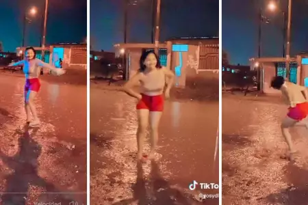 Mujer zapatea bajo la lluvia al ritmo de huayno.