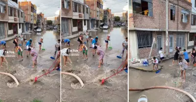 Vecinos de Chiclayo se juntan para limpiar vecindario tras inundaciones