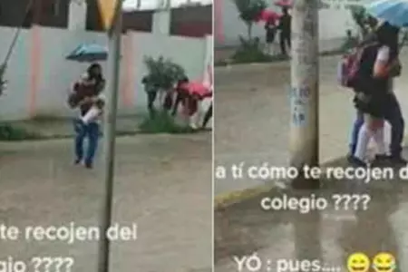 Padre recogi cargando a su hija en lluvias intensas