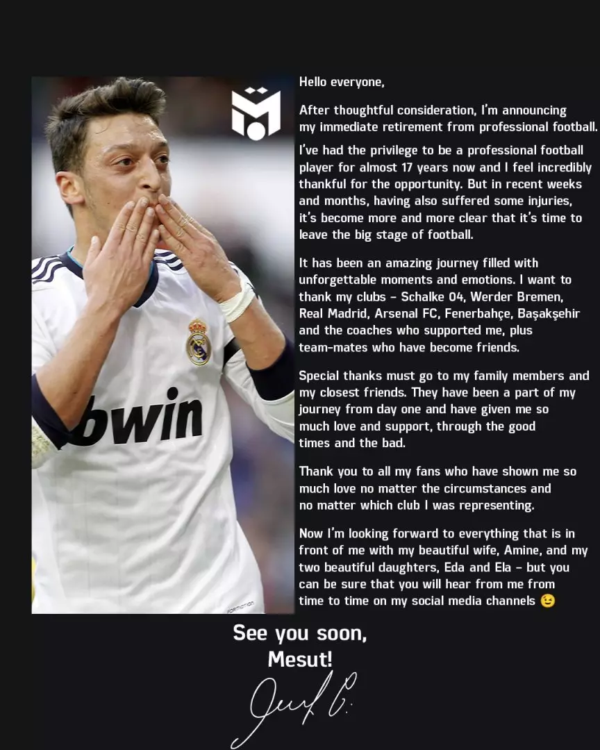La carta de Mesut Özil.