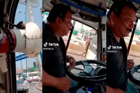 Chofer es viral tras usar megáfono para jalar pasajeros.