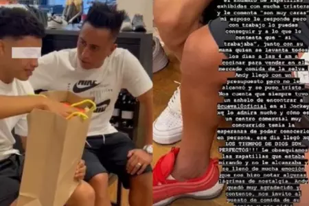 Christian Cueva sorprende a niño regalándole zapatillas de marca