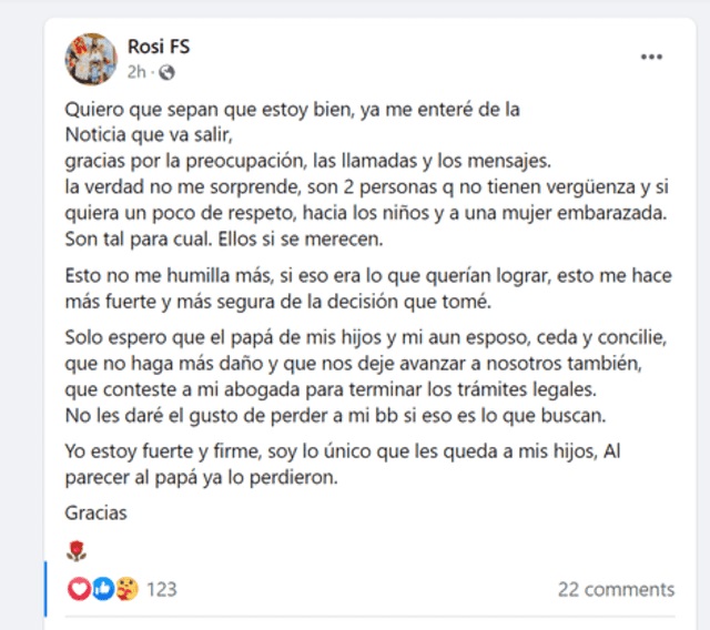 Rosa Fuentes exige divorcio a Paolo Hurtado