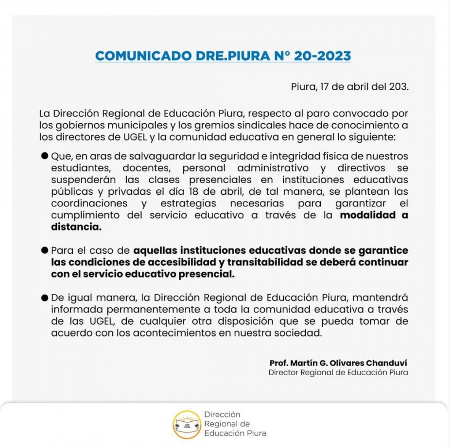 Comunicado de la DREP.