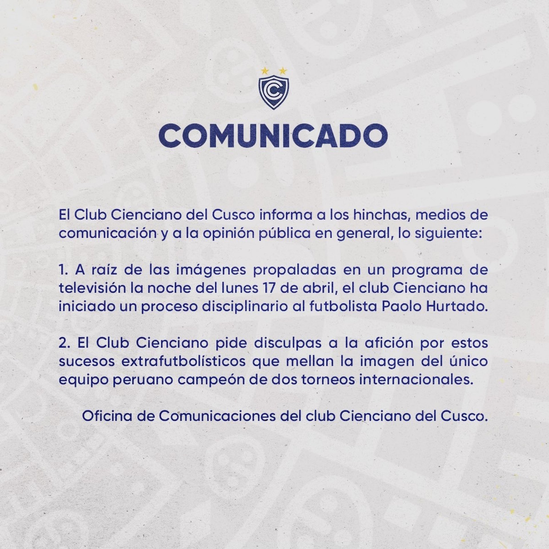 El comunicado de Cienciano