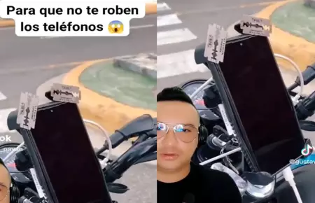 Motociclista colombiano aplica trampa antirobo de celulares.