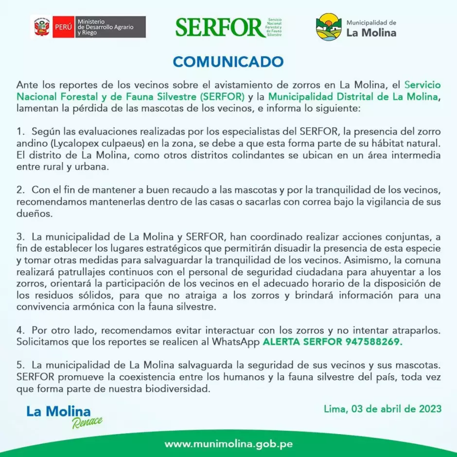 Comunicado de Serfor.