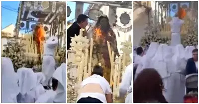 Virgen se incendia en procesin por Semana Santa