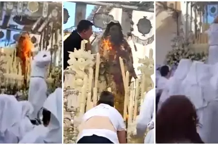 Virgen se incendia en procesin por Semana Santa