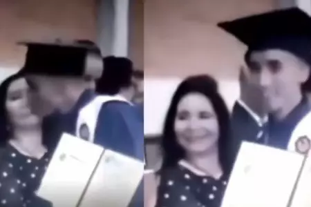 Profesora y su alumno se dan un beso durante graduación.