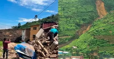 Deslizamiento de cerro sepulta colegio y varias viviendas en Huaral.