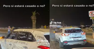 Mujer pint auto de su pareja con curiosos mensajes.