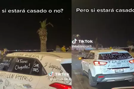 Mujer pint auto de su pareja con curiosos mensajes.