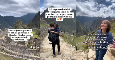 Joven carg a su madre invidente en Machu Picchu.
