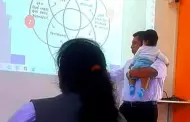Digno de admiracin! Profesor de Instituto de Huaral carga a beb de su alumna para que atienda a la clase