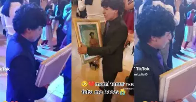 Joven llor al bailar en su fiesta de graduacin con la foto de su madre.