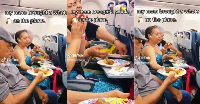 Familia lleva olla de comida para compartir en vuelo comercial