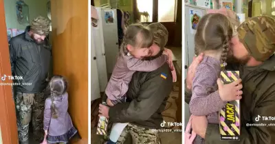 Emotivo reencuentro de un solado ucraniano con su pequea hija.