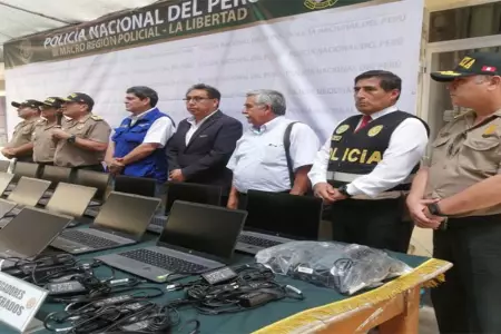 Polica recupera 38 laptops robadas de colegio de Moche.
