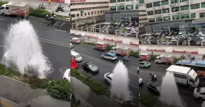 Conductores aprovechan en lavar sus autos en grifo que se rompi