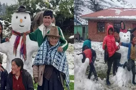 Familias cusqueas tratan de divertirse a pesar de la nevada.