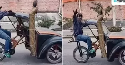 Hombre fusiona su bicicleta con un Volkswagen