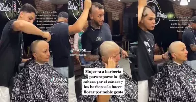 Barberos se rapan el cabello para solidarizarse con mujer que padece cncer.