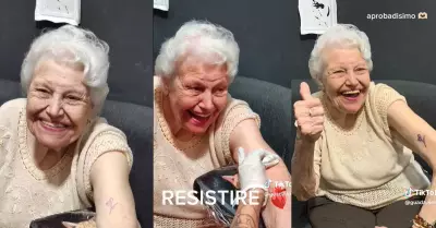 Bisabuela se hace su primer tatuaje a los 91 aos.