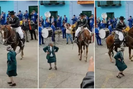 Abuelita baila huaino en aniversario de Aquia