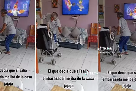 Abuelo baila como el 'Gallo Bartolito' para entretener a su nieto.