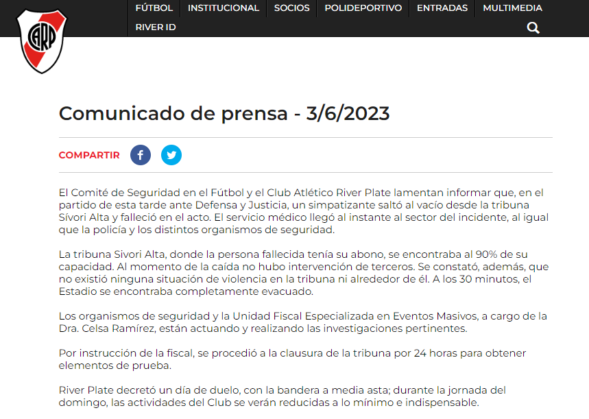 Comunicado de prensa - River Plate.