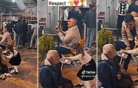 Nia se compadece de un adulto mayor en situacin de calle y lo ayuda.