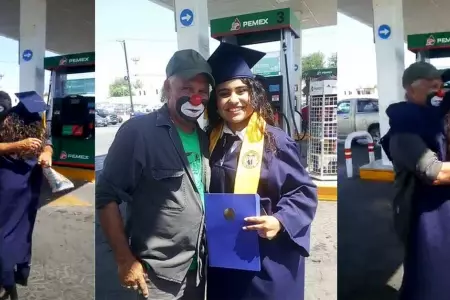 Joven graduada va hasta el trabajo de su padre para entregarle su diploma.