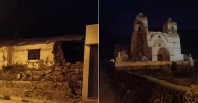 Vías bloqueadas y daños en iglesia deja los tres sismos en Caylloma.