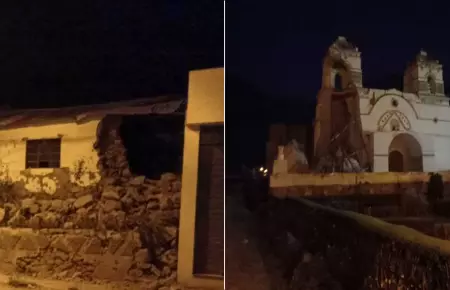 Vías bloqueadas y daños en iglesia deja los tres sismos en Caylloma.